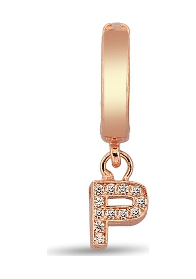 P Harfi Sallantılı 925 Ayar Gümüş Rose Tek Küpe - 12080502 Rose Gold