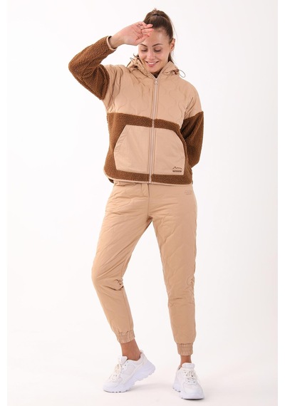 Maraton Sportswear Comfort Kadın Kapşonlu Uzun Kol Outdoor Taba Tracktop 21440-taba