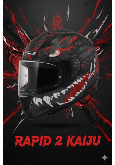 Rapid Iı Kaiju Özel Tasarım Full Face Kask - Canavar Desenli - Rapid Iı Kaiju
