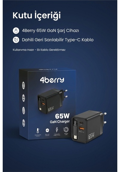 65w Super Fast Charger Type-c Hızlı Şarj Adaptörü Laptop, Tablet & Telefon Uyumlu SİYAH