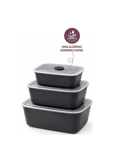 Selka Home 3'lü Vakum Kapaklı Saklama Kabı Antrasit