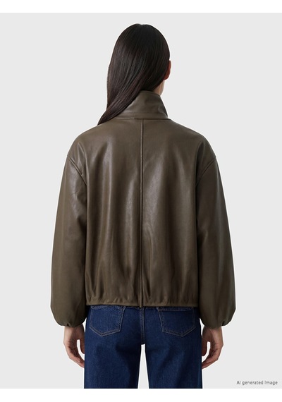 Lcw Everyday Kahverengi Oversize Kadın Bomber Deri Görünümlü Ceket