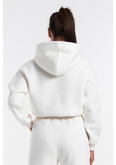Caya Kadın Ekru Renk Kapüşonlu Crop Kesim Sweatshirt Cy84196 Beyaz Beyaz
