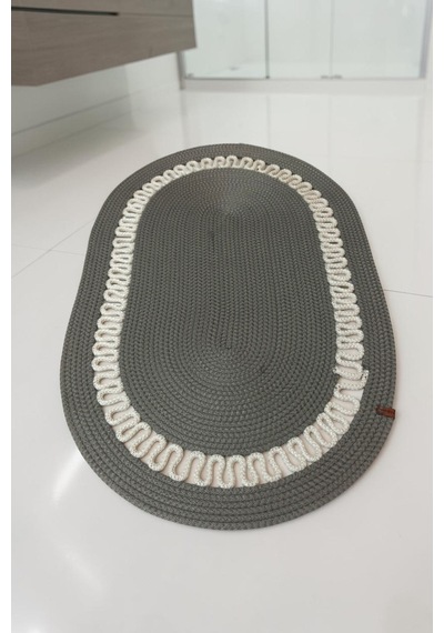 El Yapımı Dekoratif Örgülü Model Banyo Seti 2 Li Paspas 50x80 Ve 40x60 + 2 Organizer Sepet 18x18 Cm Gri