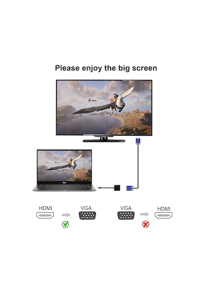Hdmi to Vga Dönüştürücü 3.5mm Aux Ses Destekli Hdmi Erkek Vga Diş