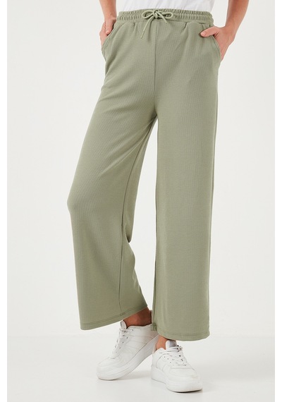 Lela Regular Fit Yüksek Bel Geniş Paça Bayan Pantolon 5865882 Olive