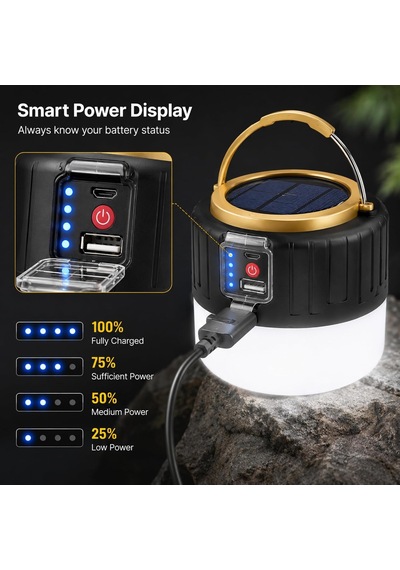 Solar Güneş Enerjili Şarjlı Kamp Lambası, 26 Smd Güçlü Led Işık, 7200mah Powerbank Telefon Şarjlı 3 Modlu As Çok Renkli 09934361