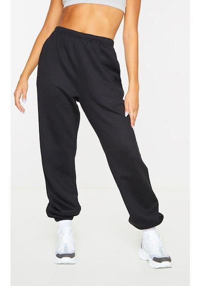 Basic Düz Eşofman Altı Jogger - Siyah Lastik Paça Yüksel Bel Siyah