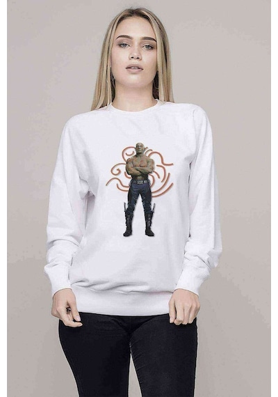 Drax Yenilmezler Baskılı Beyaz Kadın Sweatshirt