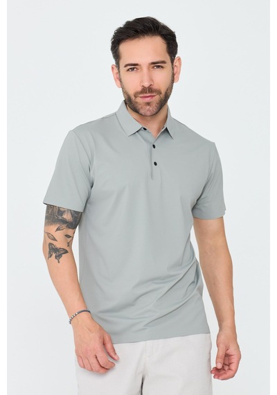 Açık Gri Üç Düğmeli Polo Yaka Erkek Tişört Grey