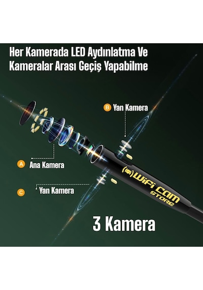 Yılan Kamera 3 Lens 5 Metre Sert Kablo