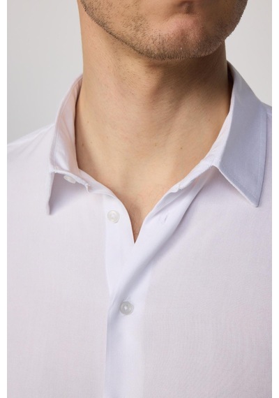 Tudors Slim Fit Uzun Kollu Dar Kesim Dökümlü Viskon Şık Erkek Beyaz Gömlek-26909 Beyaz