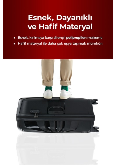 Cotpoly Home Troya Polipropilen Pp Kırılmaz 2'li Valiz Seti Büyük Ve Orta Boy 360 Döner Sessiz Tekerlekli Siyah