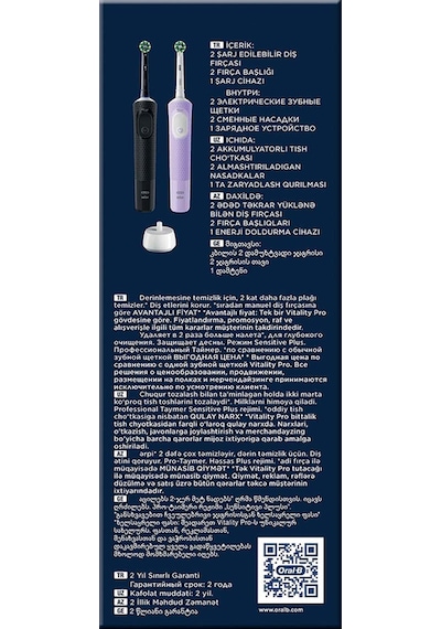 Oral-B Vitality Pro Elektrikli Diş Fırçası Lila - Siyah 2'li