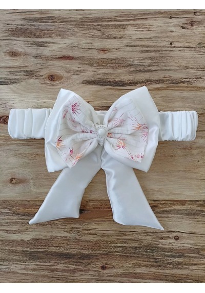 Yenidoğan Hanımeli Desenli Taç Nakışlı Delüks Kundak Bebek Battaniyesi Ekru Çok Renkli