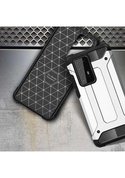Ekılıf - Huawei P40 Pro Uyumlu - Kılıf Çift Katman Zırh Tank Crash Military Kapak - Kırmızı