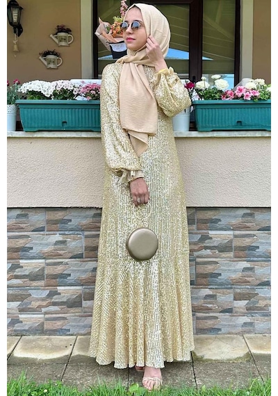Rabia Şamlı Pırıl Gold Elbise Sarı