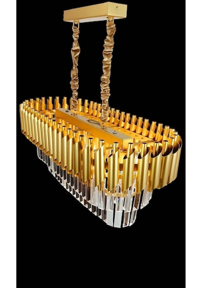 Roza Varaklı Gold 75x35 Cm Lik Kristal Taşlı Lüks Avize - Yatak Odası - Salon - Mutfak - Hol Altın