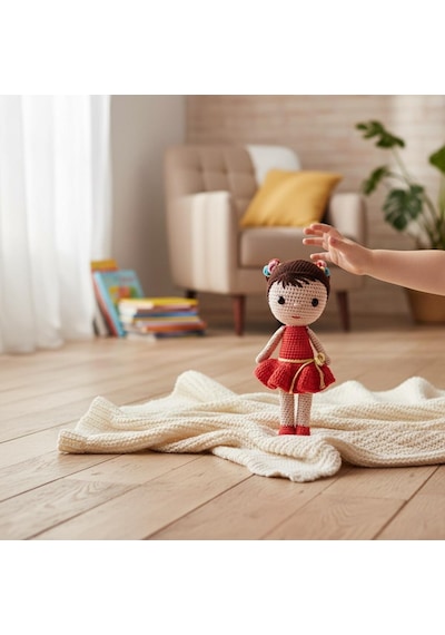 Kız Çocuklar İçin Kırmızı Elbiseli Tığ İşi Amigurumi Oyuncak Kırmızı
