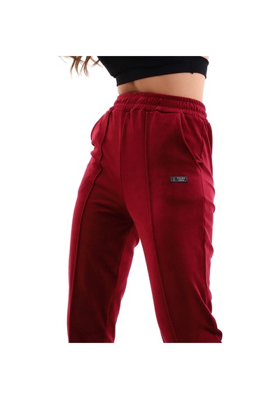 Winmoda34 Kadın Yumoş Kadife Eşofman Paçası Lastikli Çift Cepli Bordo1