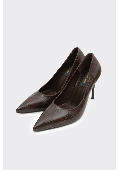 Derinet Jade Topuklu Stiletto Kahve Croco Kahve Croco
