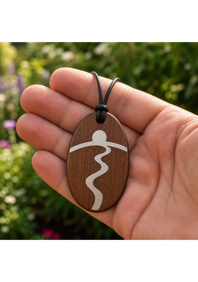 Güneş Ve Yol Okült Sembollü Çift Taraflı Ahşap Metal Döküm Kolye - Unisex 011 - Kahverengi
