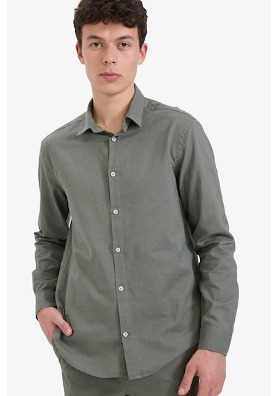DeFacto Regular Fit Polo Yaka Keten Yazlık Uzun Kollu Gömlek E1729AX25SPKH422
