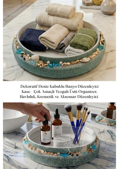 Dekoratif Deniz Kabuklu Banyo Düzenleyici Kase Çok Amaçlı Organizer Krem