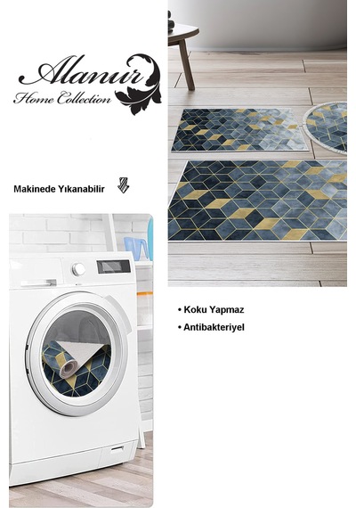 Dekoreko Kaymaz Taban Djt 3 Lü Banyo Paspas Takımı Trend Karışık Iskandinav 2146m Mavi