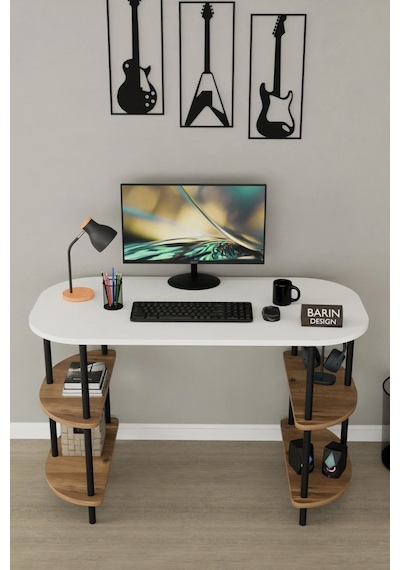 120 Cm Çalışma Masası Bilgisayar Masası 2 Raflı Kitaplık Ofis Ders Masası Ahşap Metal Ayaklı Beyaz - Atlantik Çam 120 Cm Çalışma Masası Bilgisayar Masası 2 Raflı Kitaplık Ofis Ders Masası Ahşap Metal Ayaklı Beyaz - Atlantik Çam