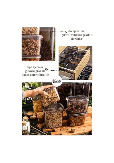 Beyaz Serigrafi Etiketli Kare Erzak Saklama Kabı 12'li Set 4x 0,55 Litre, 1,2 Litre, 1,75 Litre Diğer