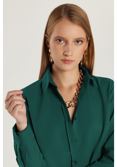 Tudors Kadın Slim Fit Dar Kesim Uzun Kollu Pamuklu Vücuda Oturan Dokulu Yeşil Basic Gömlek-38817 Yeşil Tudors Kadın Slim Fit Dar Kesim Uzun Kollu Pamuklu Vücuda Oturan Dokulu Yeşil Basic Gömlek-38817 Yeşil