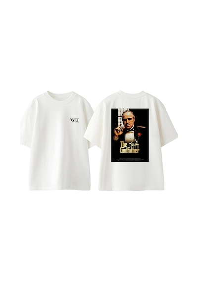 Thewert The Godfather Poster Tasarım Sırt Baskılı Pamuk Beyaz Oversize T-shirt