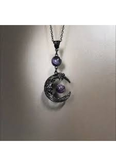 Dükkan Design Macig Moon Ametist Taşlı Gotik Kolye Siyah