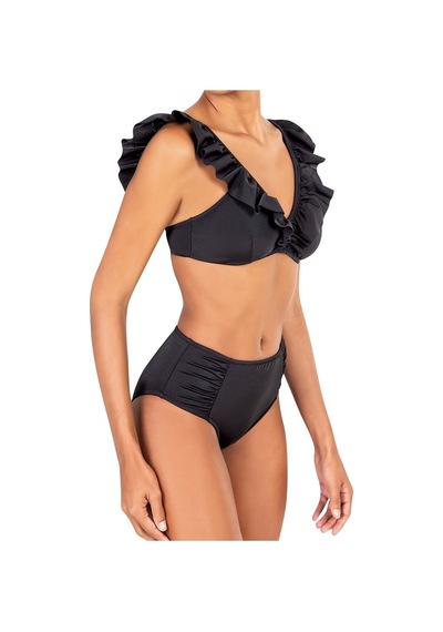 Endeep Kadın Yüksek Bel Fırfırlı Siyah Bikini Takımı