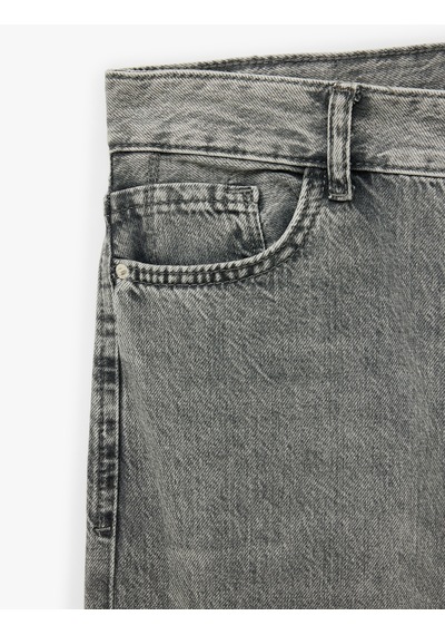 Koton Pamuklu Düz Paça Yıkamalı Normal Bel Denim Pantolon - Straight Jeans Gri 7wal40093md
