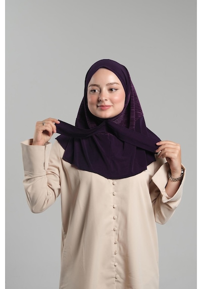 Hürrem Bone Mürdüm Pratik Hazır Geçmeli Tesettür Eşarp Sandy Arkadan Çıtçıtlı Piliseli Hijab 2406 07 MÜRDÜM