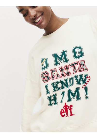 Marks & Spencer Pamuk Karışımlı Elf Sloganlı Pijama Takımı T37002227J Krem Mix