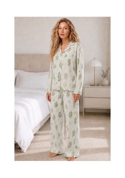 Fit Women Kadın Casual Esnek Bol Çağla Pijama Takımı 4669 Çağla Yeşili