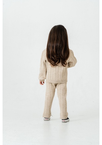 Babyhola 1-5 Yaş Kız Çocuk Panda Desenli Saç Örgü Kışlık Triko Takım 23217 Bej