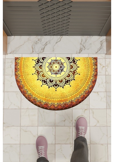 Rugmood Modern Dijital Paspas Sarı Mandala Desen Paspas - Kapı Önü Paspası