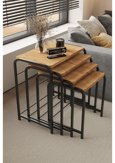 Defne 4' Lü Zigon Sehpa Siyah Ayak Atlantik Çam 18 Mm Mdf Siyah - Atlantik Çam