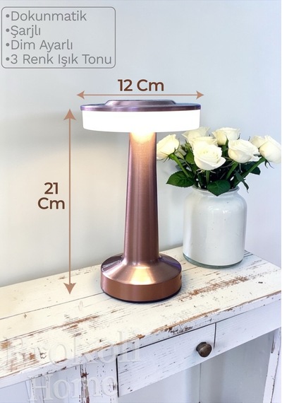 Dokunmatik Masa Ve Gece Lambası Dokunmatik Lamba Abajur Led Şarjlı Masa Lambası Ledli Rose Gold 21cm Gold