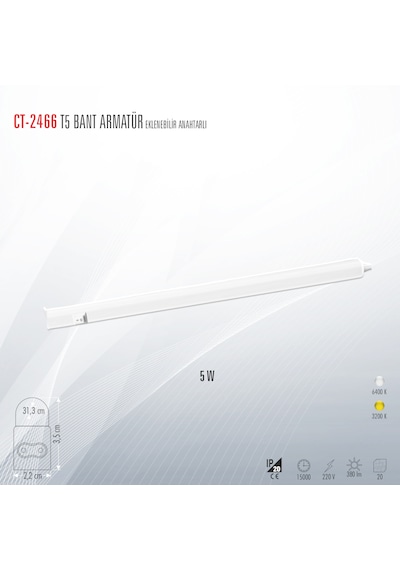 Cata Ct-2466 5w Ledli Bant Armatür Beyaz Işık Beyaz