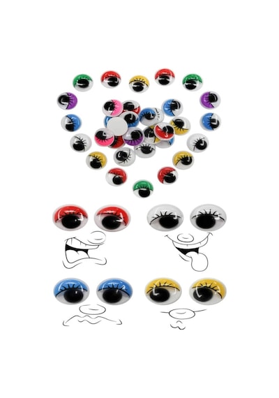 Karışık Renkli Oynar Göz 15 Mm 50'li Paket