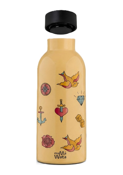 Mamawata Tattoo Paslanmaz Çelik Termos Matara 470 Ml Sızdırmaz Yalıtımlı Suluk Krem