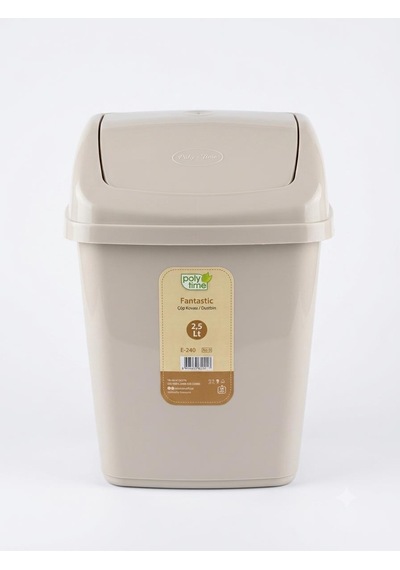 Polytime Mini Sallanır Kapak Ofis Banyo Mutfak Çöp Kutusu Kovası / 2,5 Litre / Krem / 24x12x16 Cm.