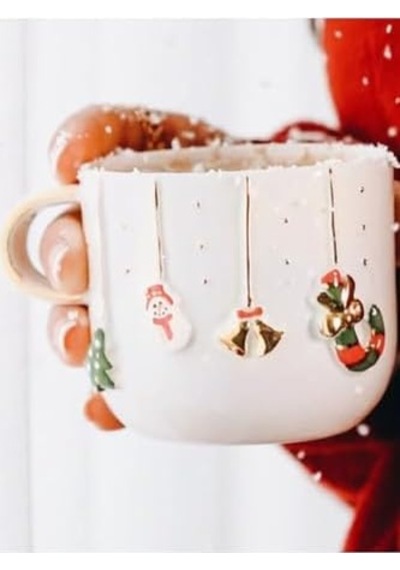 Celine&apos S Wonders Kabartmalı 24 Ayar Altın Dekorlu El Yapımı Kupa 300 Ml Yılbaşı Kupa Christmas Mug Yılbaşı Fincan 1 Adet Açık Ahşap