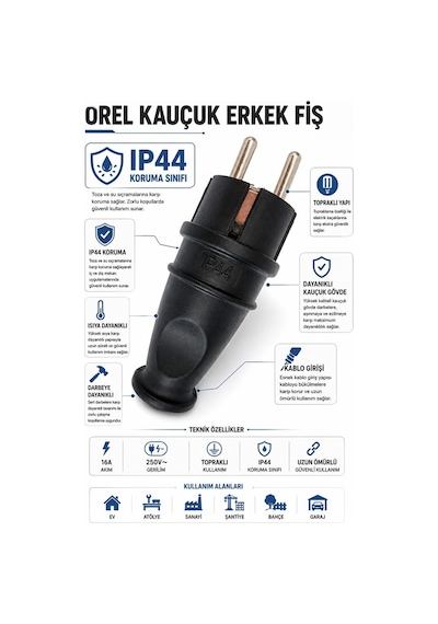 Öznur Kablo Seyyar Uzatma Kablosu 5 Metre Ttr 3x1,5 Mm %100 Tam Bakır Kablo Seldur 3'lü Kauçuk Grup Priz Orel Kauçuk Fiş Ip54 Ip44 5 M