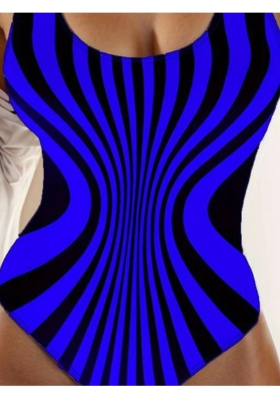 Defymoda Kadın Yuvarlak Yaka Askılı Zebra Desen Baskılı Dalgıç Mayo Mavi